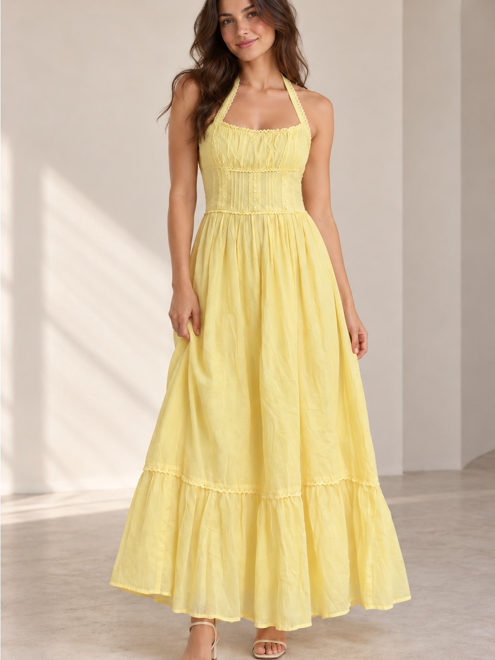ASOS Yellow Halter Smocked Maxi Dress
